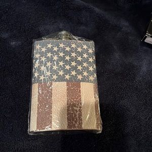 NWT stainless steel leather American flag 9 0z flask
